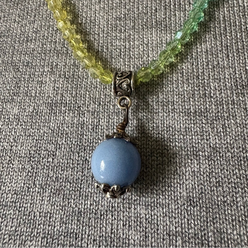 NECKLACE Multicolor Beaded Necklace with Blue Pendant